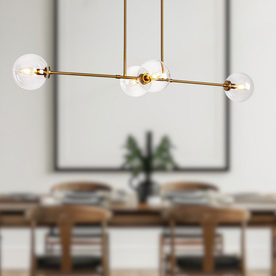 Alora Canada - LP549448AGCL - Four Light Linear Pendant - Cassia - Aged Gold/Clear Glass