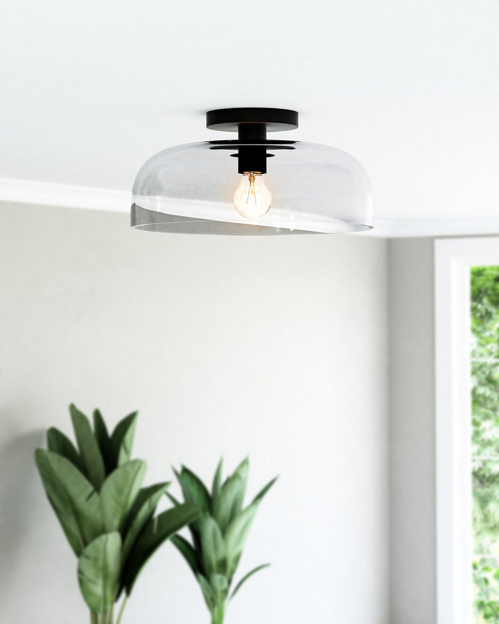 Alora Canada - SF515712MBCL - One Light Semi-Flush Mount - Sylvia - Matte Black/Clear Glass