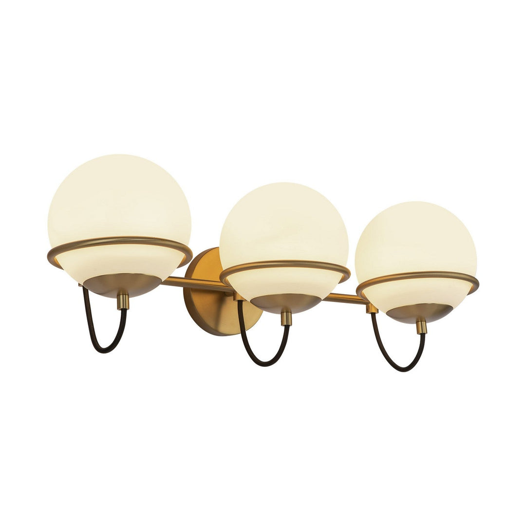 Alba Three Light Wall Vanity in Aged Gold/Opal Glass Alora Canada