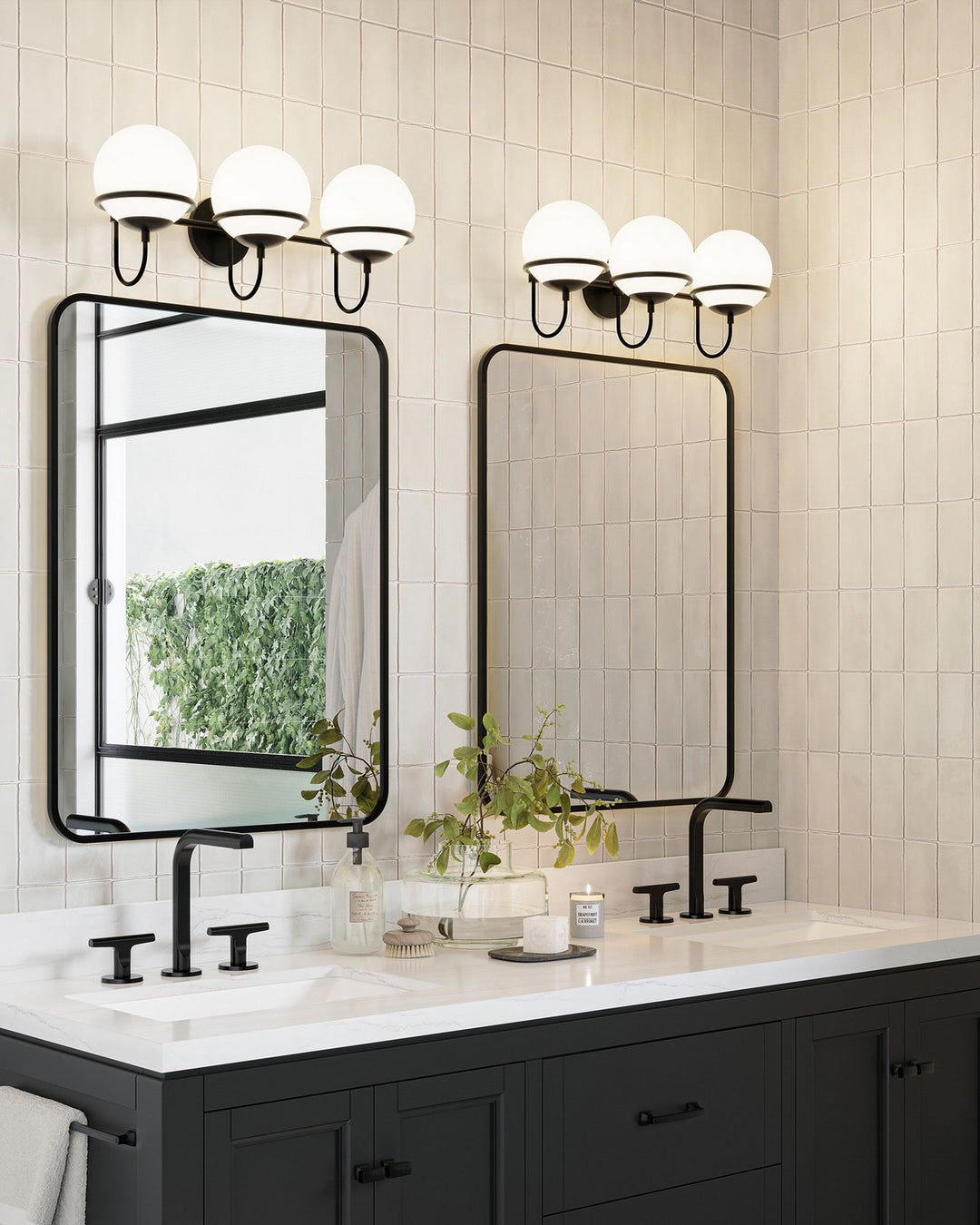 Alora Canada - WV458324MBOP - Three Light Wall Vanity - Alba - Matte Black/Opal Glass