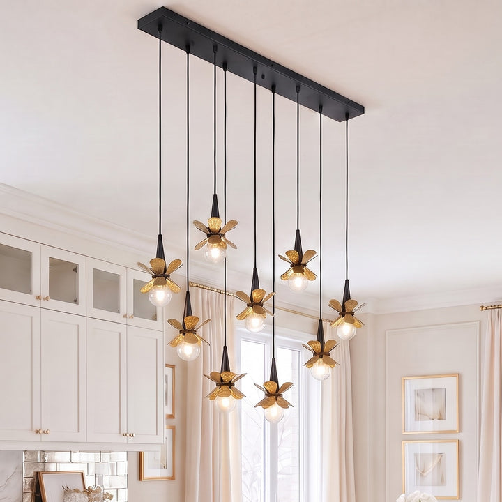 Savoy House - 1-2185-9-103 - Nine Light Linear Chandelier - Portinatx - Satin Black with Hammered Gold