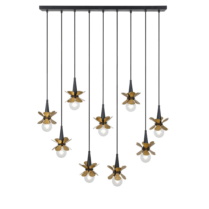 Savoy House - 1-2185-9-103 - Nine Light Linear Chandelier - Portinatx - Satin Black w/Hammered Gold