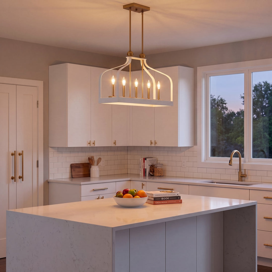 Savoy House - 1-7804-5-142 - Five Light Linear Chandelier - Sheffield - White with Warm Brass Accents