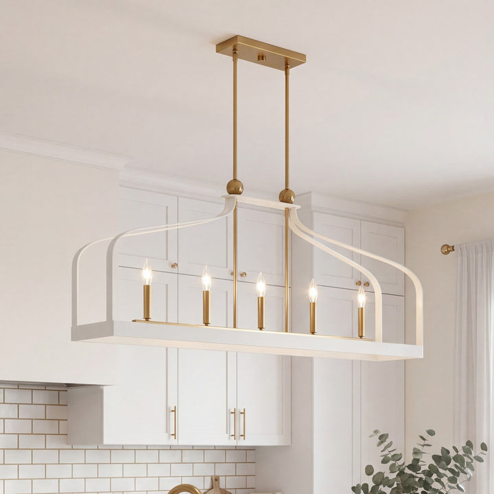 Savoy House - 1-7804-5-142 - Five Light Linear Chandelier - Sheffield - White with Warm Brass Accents