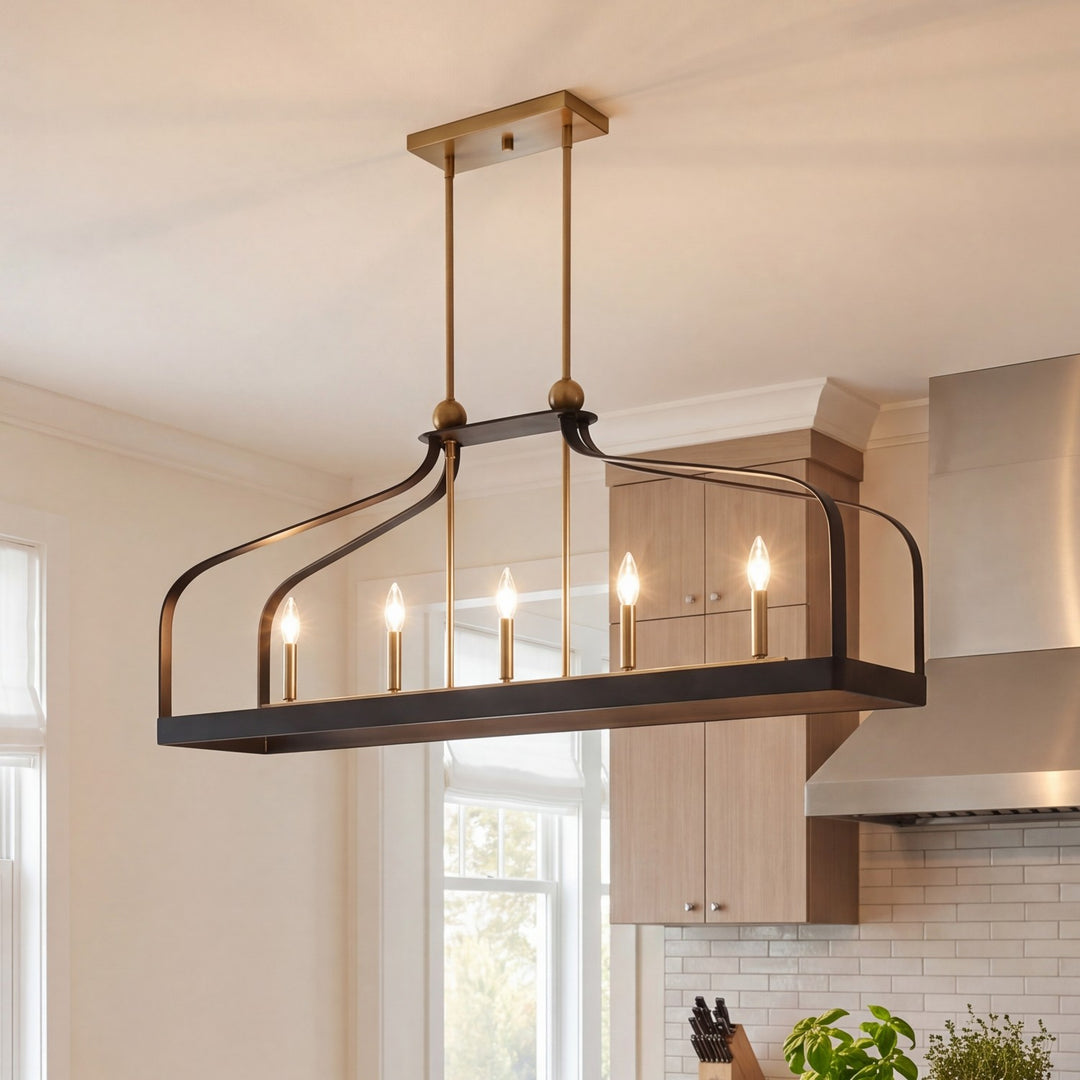 Savoy House - 1-7804-5-143 - Five Light Linear Chandelier - Sheffield - Matte Black with Warm Brass Accents