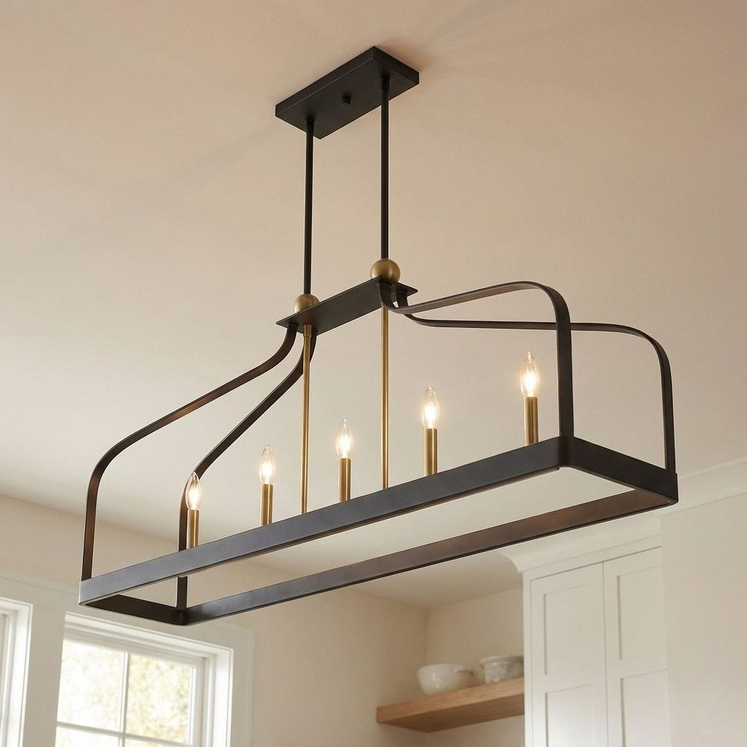 Savoy House - 1-7804-5-143 - Five Light Linear Chandelier - Sheffield - Matte Black with Warm Brass Accents