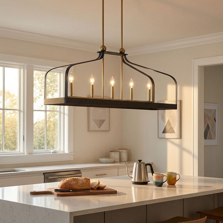 Savoy House - 1-7804-5-143 - Five Light Linear Chandelier - Sheffield - Matte Black with Warm Brass Accents
