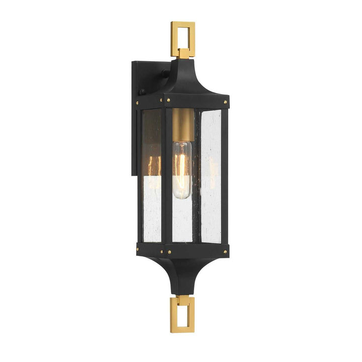 Glendale One Light Outdoor Wall Lantern in Matte Black and Weathered Brushed Brass Savoy House