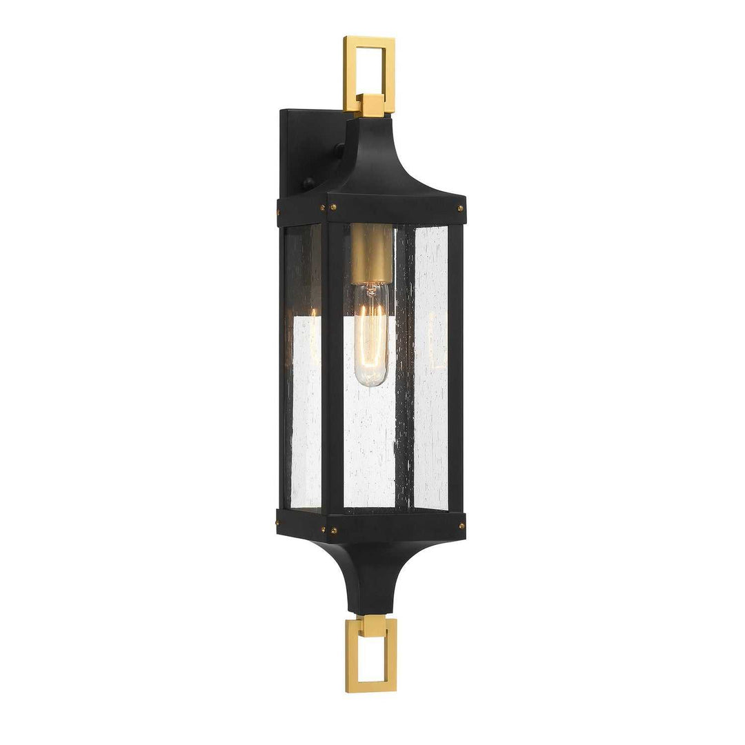 Glendale One Light Outdoor Wall Lantern in Matte Black and Weathered Brushed Brass Savoy House
