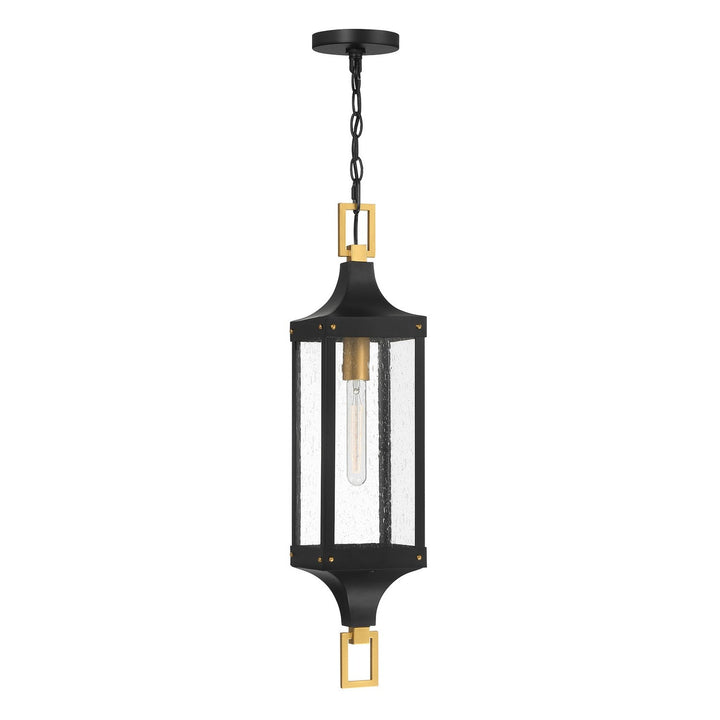 Glendale One Light Outdoor Hanging Lantern in Matte Black and Weathered Brushed Brass Savoy House