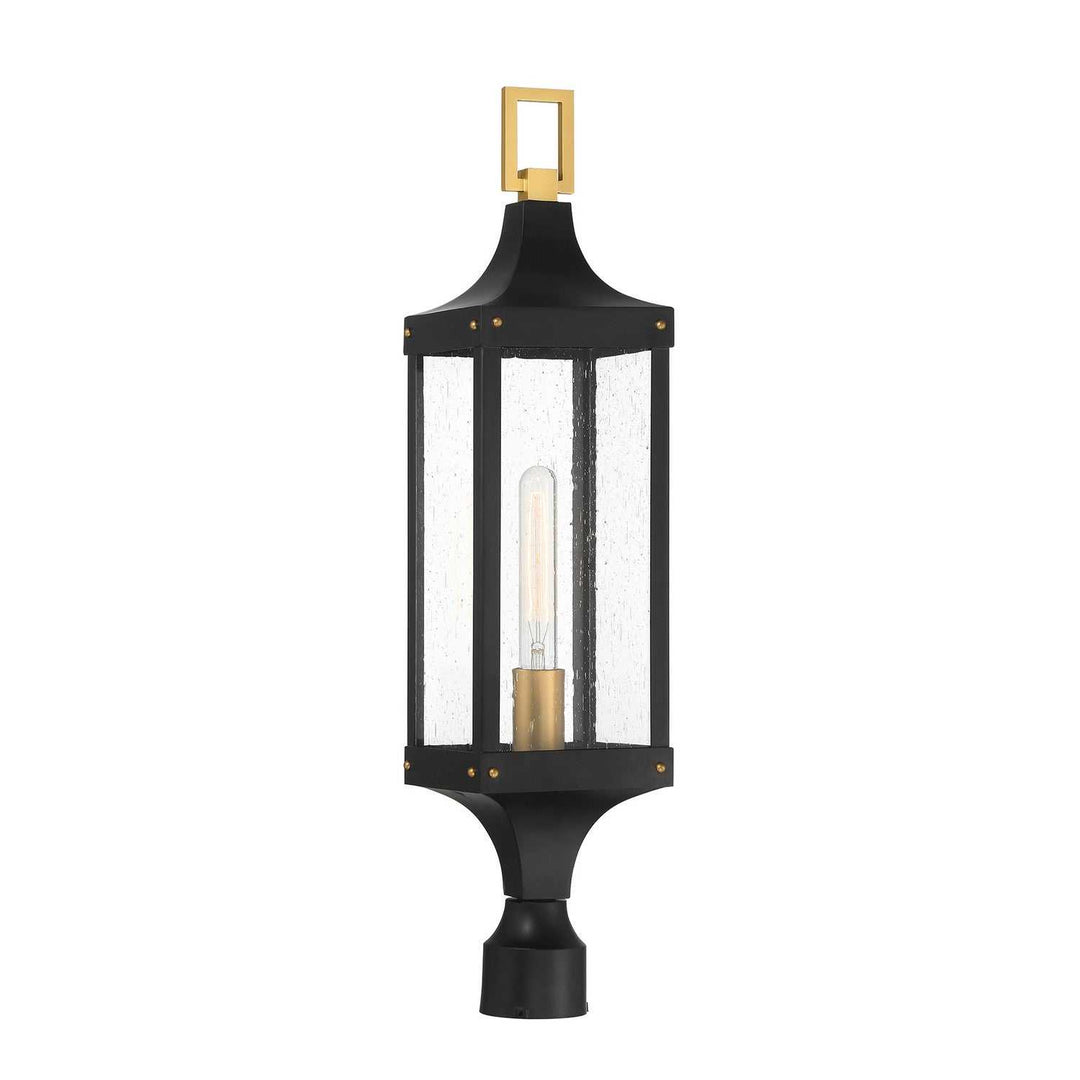 Glendale One Light Outdoor Post Lantern in Matte Black and Weathered Brushed Brass Savoy House
