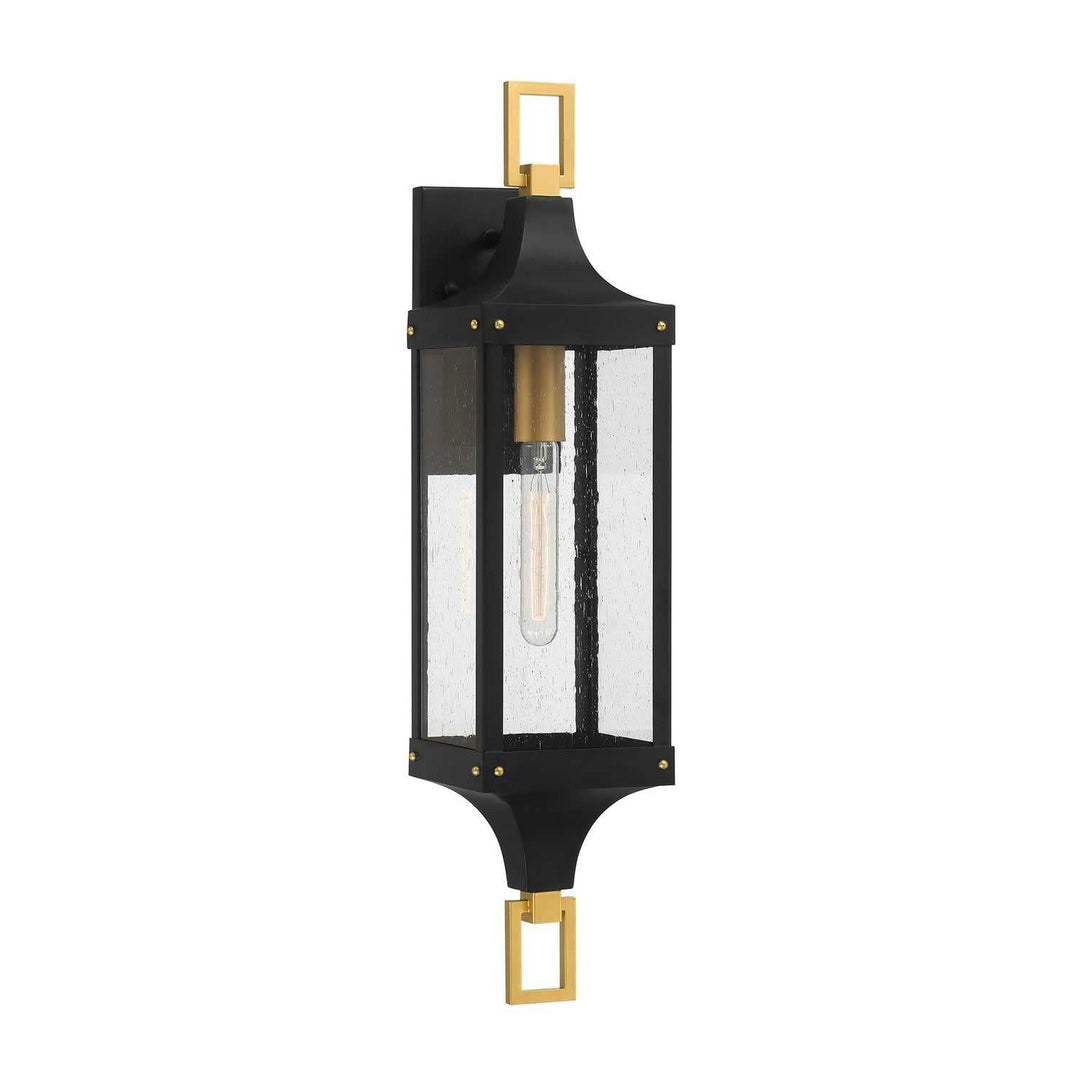 Glendale One Light Outdoor Wall Lantern in Matte Black and Weathered Brushed Brass Savoy House