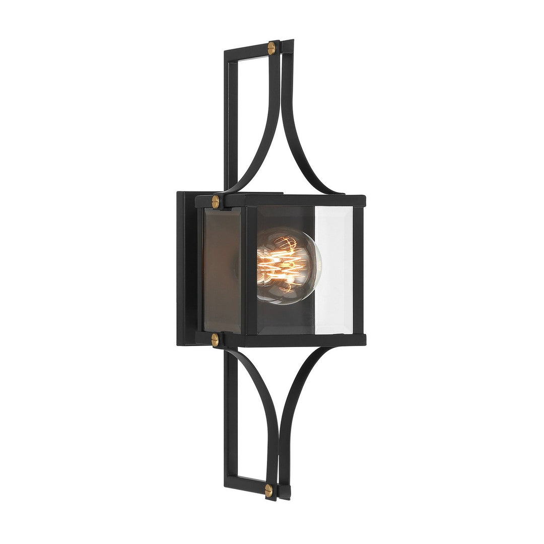 Raeburn One Light Outdoor Wall Lantern in Matte Black and Weathered Brushed Brass Savoy House