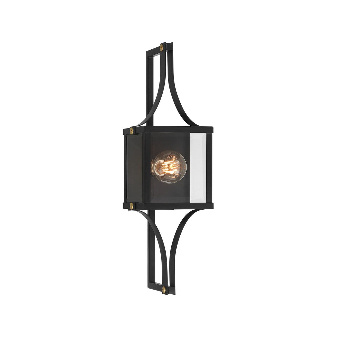 Raeburn One Light Outdoor Wall Lantern in Matte Black and Weathered Brushed Brass Savoy House