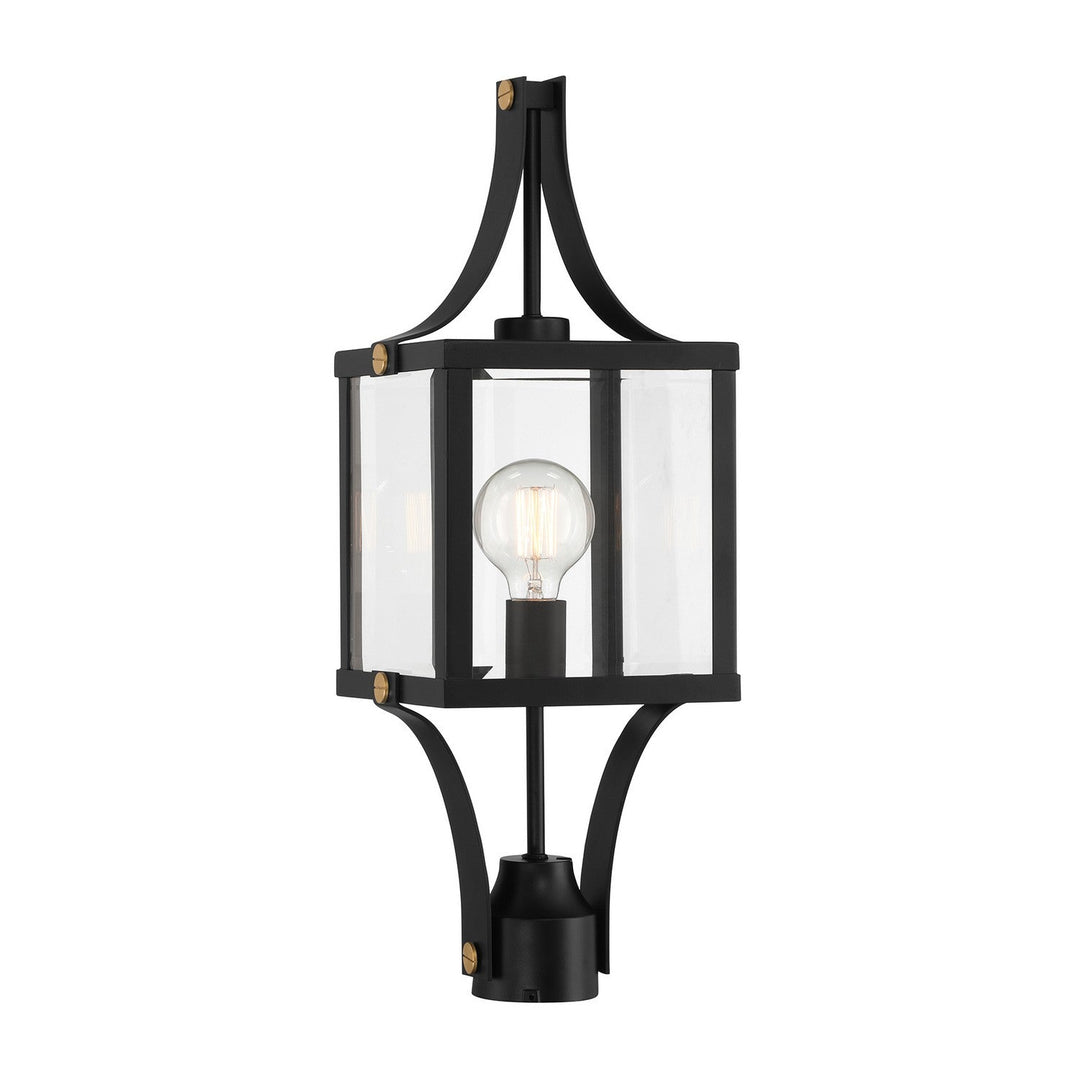 Raeburn One Light Outdoor Post Lantern in Matte Black and Weathered Brushed Brass Savoy House