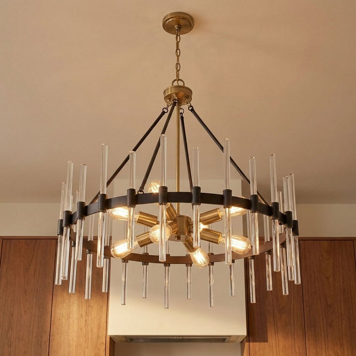 Savoy House - 7-1937-8-143 - Eight Light Pendant - Santiago - Matte Black with Warm Brass Accents