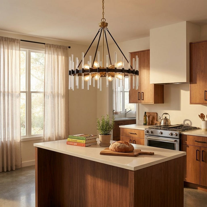 Savoy House - 7-1937-8-143 - Eight Light Pendant - Santiago - Matte Black with Warm Brass Accents