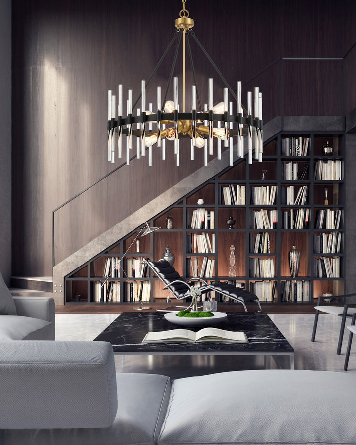 Savoy House - 7-1937-8-143 - Eight Light Pendant - Santiago - Matte Black with Warm Brass Accents