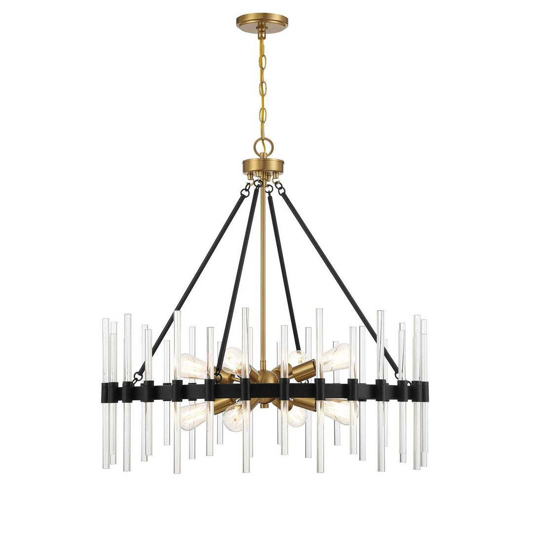 Santiago Eight Light Pendant in Matte Black with Warm Brass Accents Savoy House