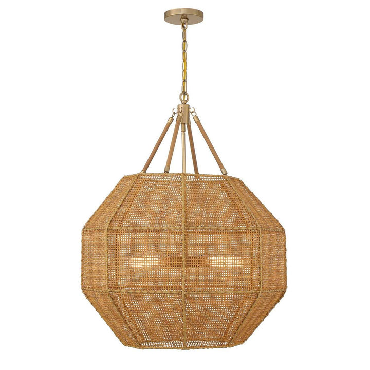 Selby Five Light Pendant in Burnished Brass and Rattan Savoy House
