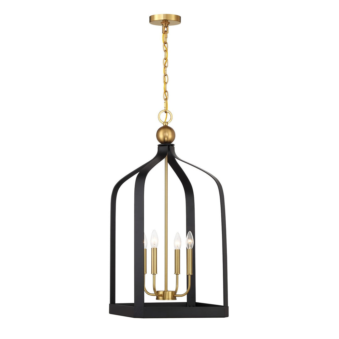 Savoy House - 7-7802-4-143 - Four Light Pendant - Sheffield - Matte Black w/Warm Brass