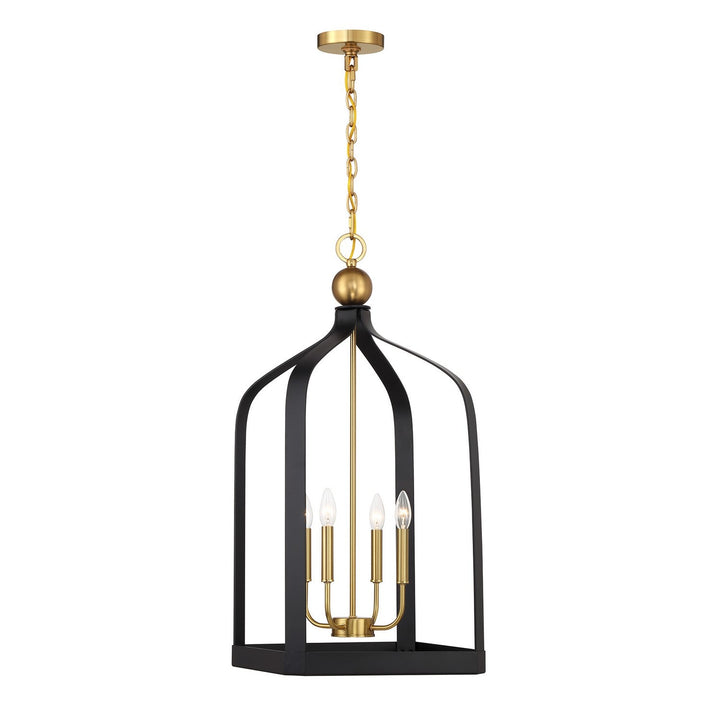 Savoy House - 7-7802-4-143 - Four Light Pendant - Sheffield - Matte Black w/Warm Brass