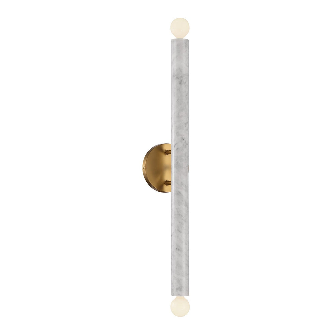 Callaway Two Light Wall Sconce in White Marble with Warm Brass Savoy House