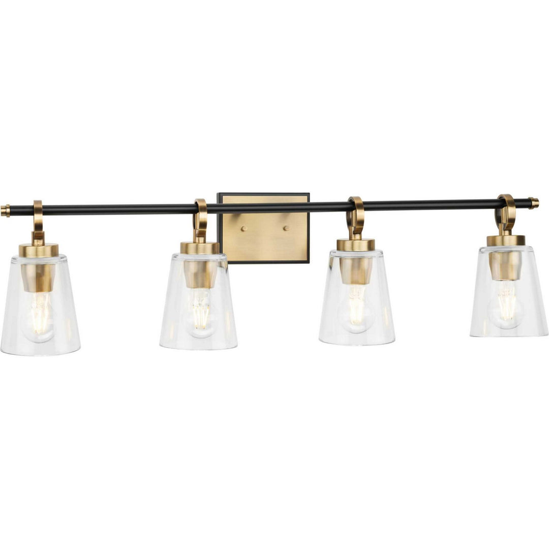 Cassell Four Light Bath & Vanity in Vintage Brass - available from The Lighting Shoppe, trusted by Canadian homeowners