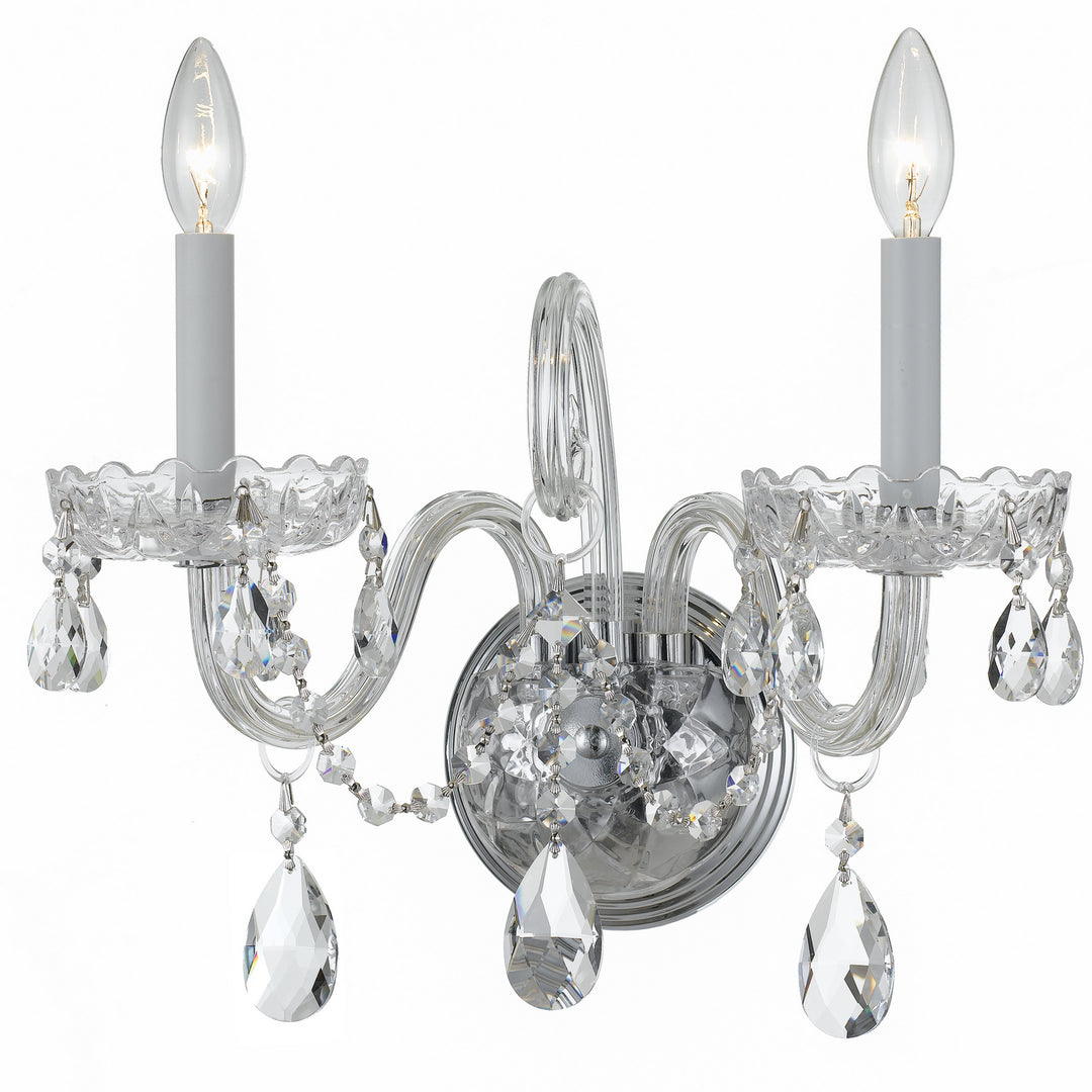 Traditional Crystal Two Light Wall Sconce in Polished Chrome - available from The Lighting Shoppe, trusted by Canadian homeowners