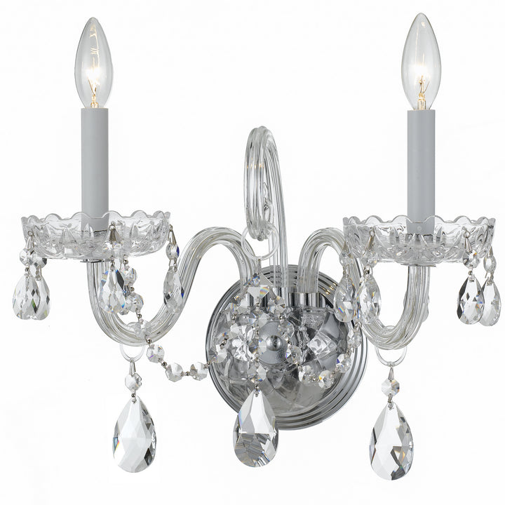 Traditional Crystal Two Light Wall Sconce in Polished Chrome - available from The Lighting Shoppe, trusted by Canadian homeowners
