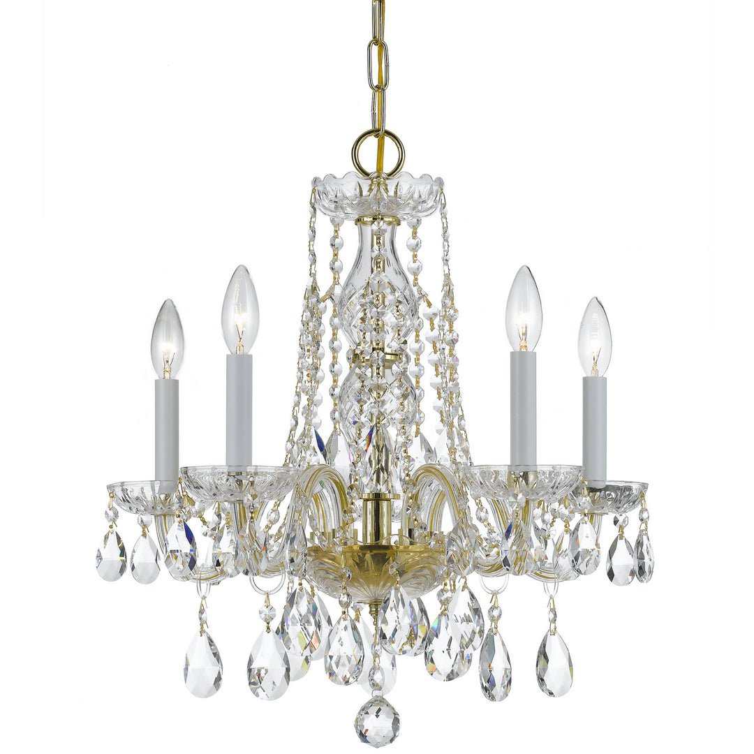 Traditional Crystal Five Light Mini Chandelier in Polished Brass - available from The Lighting Shoppe, trusted by Canadian homeowners