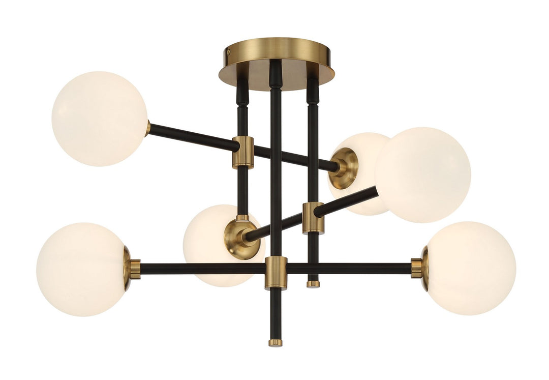 Cosmet Six Light Flush Mount in Coal And Aged Brass - available from The Lighting Shoppe, trusted by Canadian homeowners