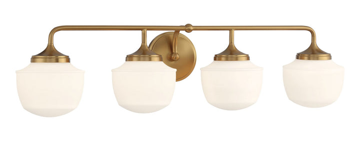 Cornwell Four Light Bath Vanity in Aged Brass - available from The Lighting Shoppe, trusted by Canadian homeowners