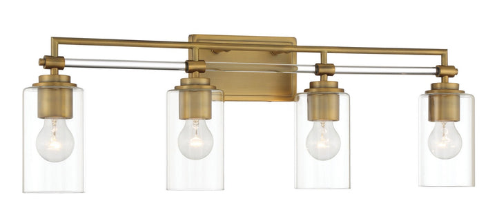Binsly Four Light Bath Vanity in Aged Brass - available from The Lighting Shoppe, trusted by Canadian homeowners