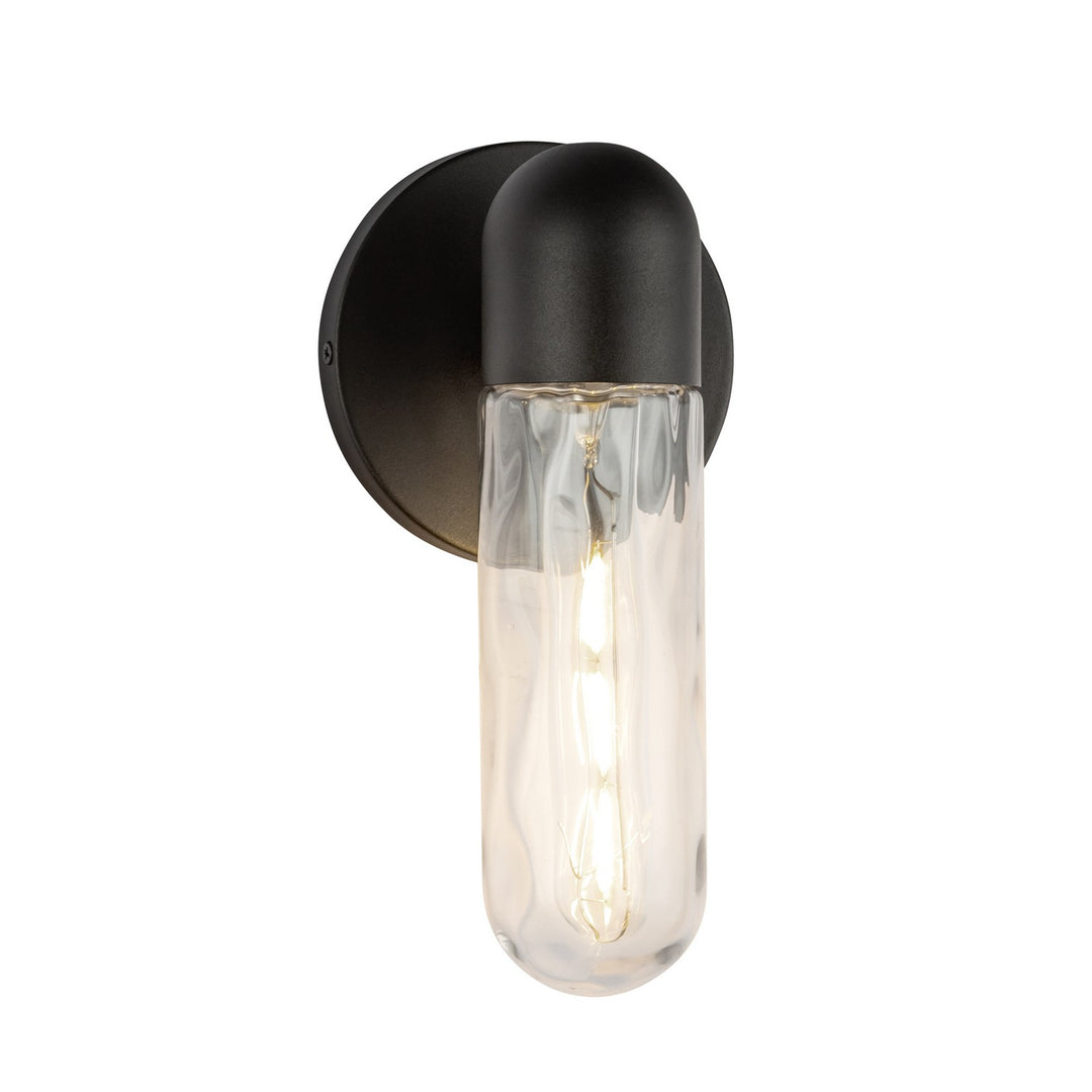 Lima One Light Exterior Wall Mount in Black/Clear Water Glass - available from The Lighting Shoppe, trusted by Canadian homeowners