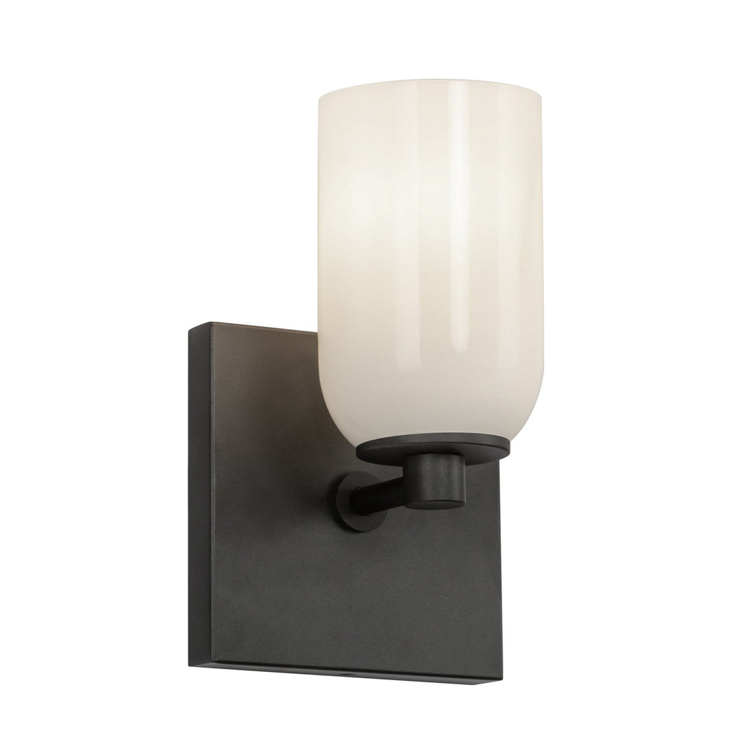 Nola One Light Wall Sconce in Black/Glossy Opal Glass - available from The Lighting Shoppe, trusted by Canadian homeowners