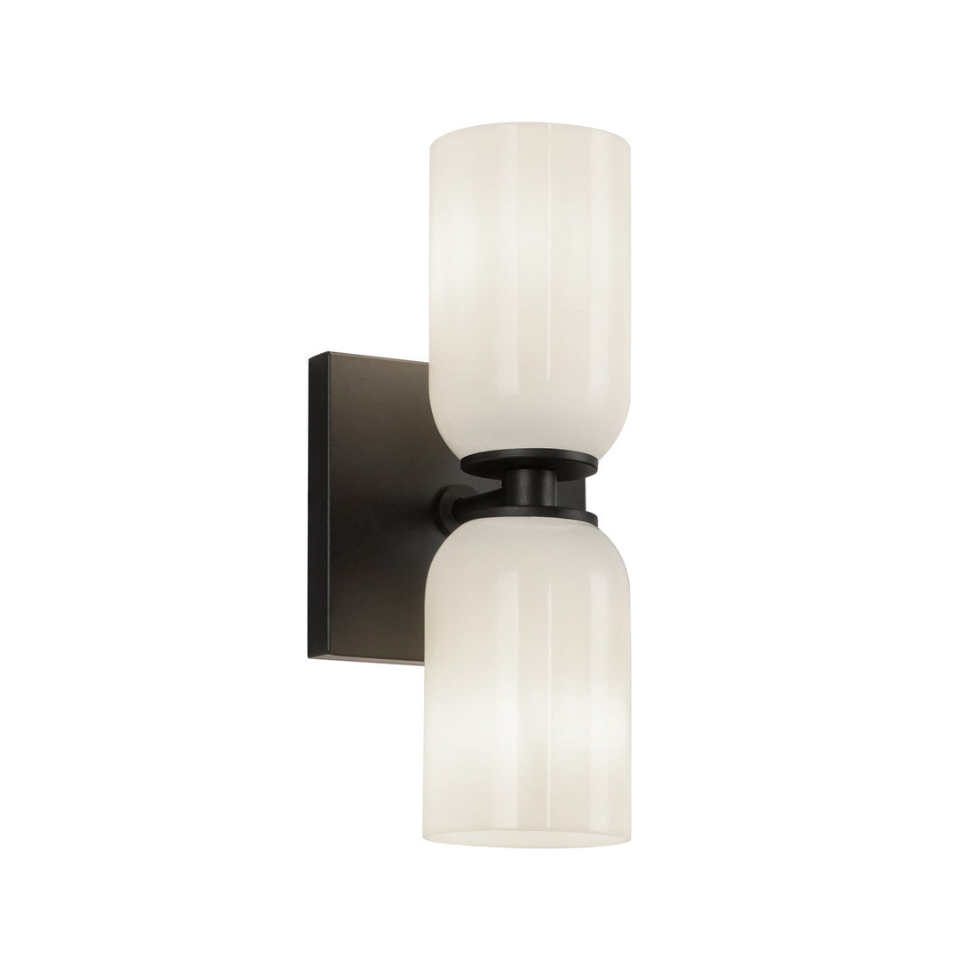 Nola Two Light Wall Sconce in Black/Glossy Opal Glass - available from The Lighting Shoppe, trusted by Canadian homeowners