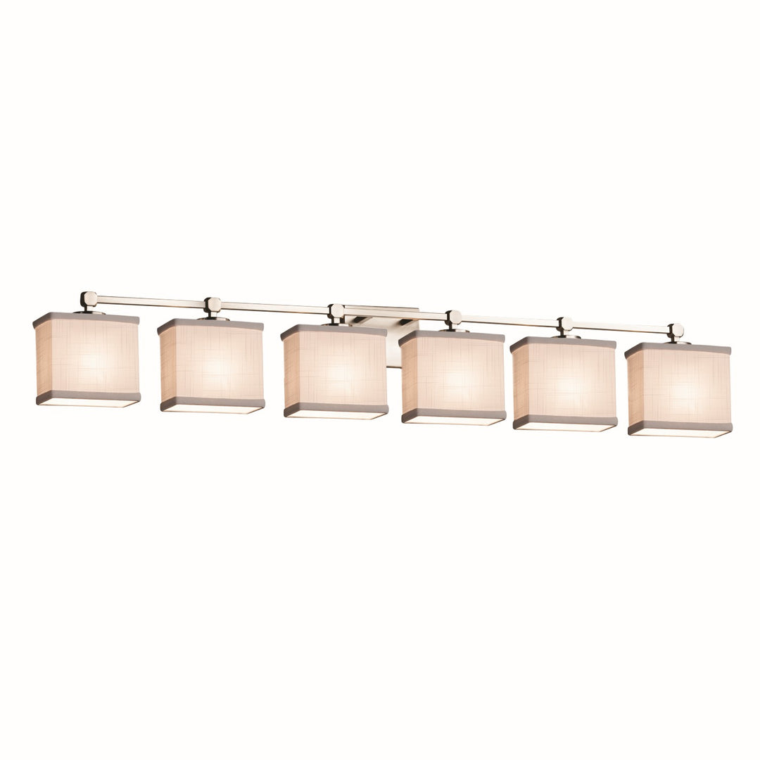 Justice Designs - FAB-8426-55-WHTE-NCKL - Six Light Bath Bar - Textile - Brushed Nickel