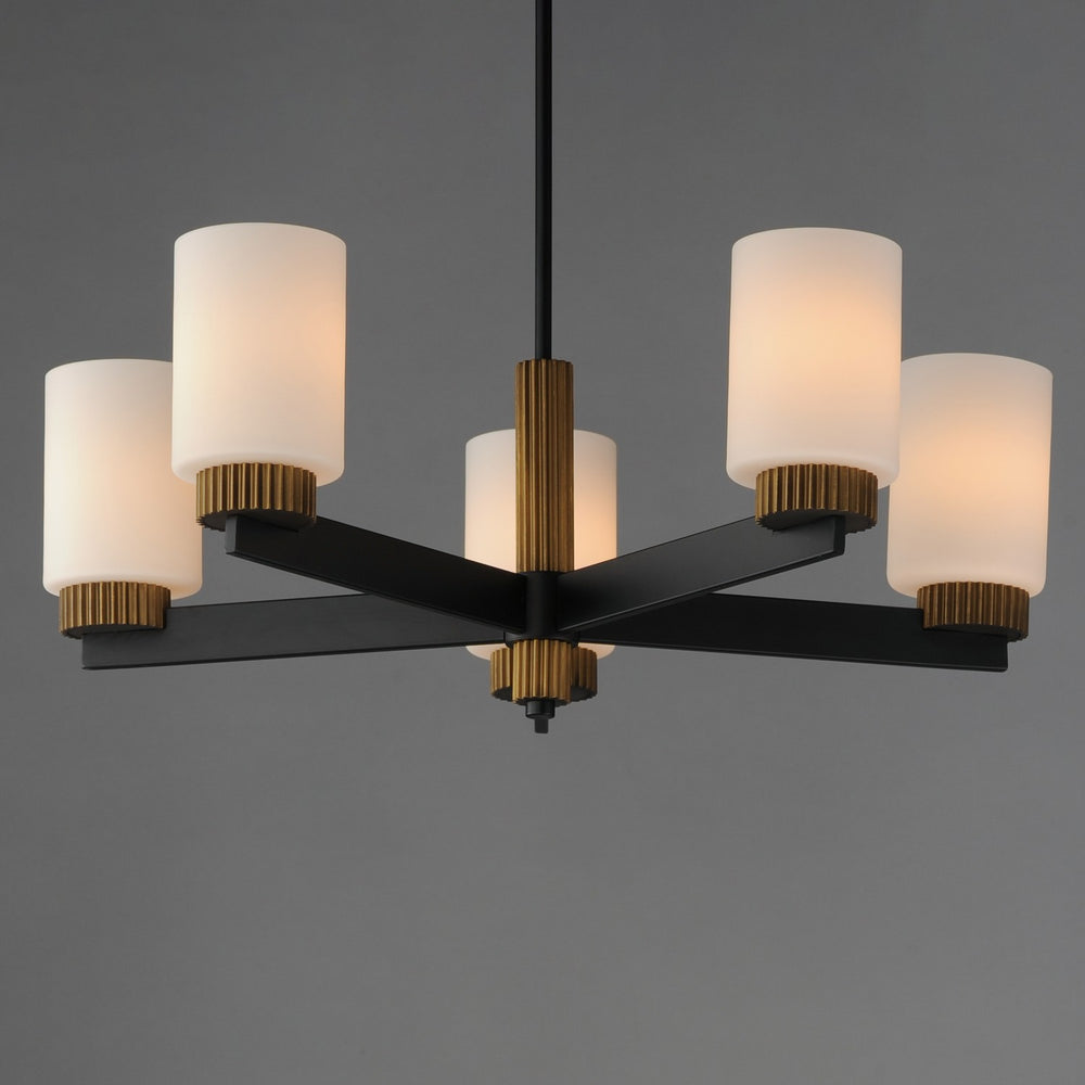 Maxim - 32655SWBKAB - Five Light Chandelier - Ruffles - Black / Antique Brass