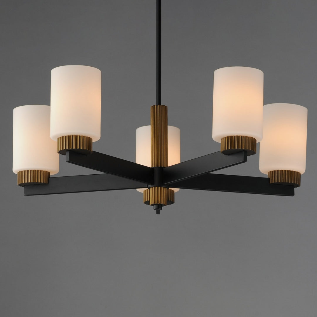Maxim - 32655SWBKAB - Five Light Chandelier - Ruffles - Black / Antique Brass
