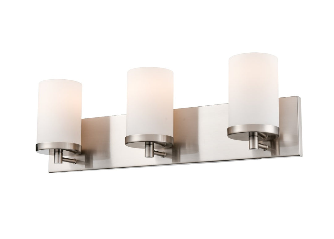 Dieppe Three Light Vanity in Satin Nickel - available from The Lighting Shoppe, trusted by Canadian homeowners