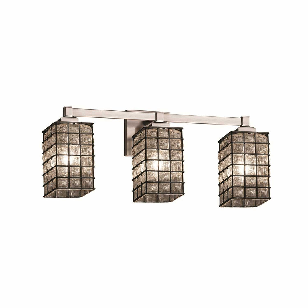 Wire Glass Three Light Bath Bar in Brushed Nickel Justice Designs
