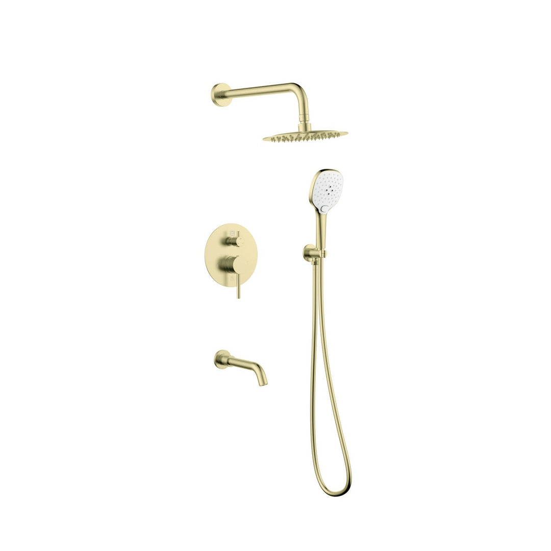 George Complete Shower Faucet System With Rough-In Valve in Brushed Gold - available from The Lighting Shoppe, trusted by Canadian homeowners