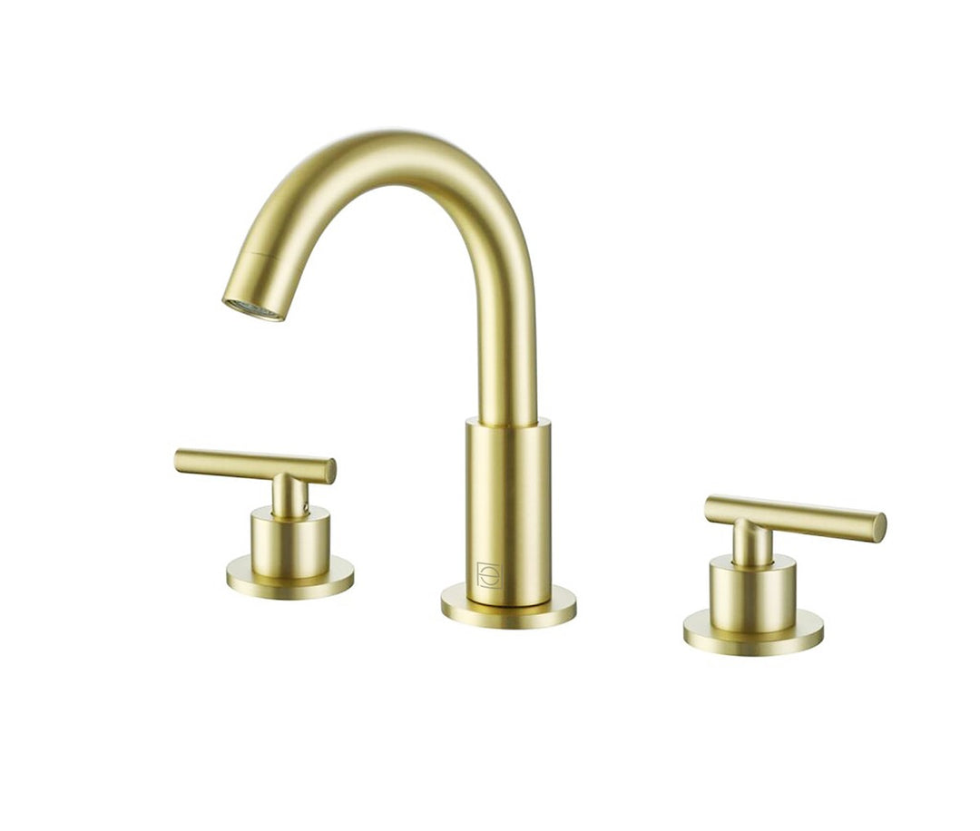 Leah Double Handle Bathroom Faucet in Brushed Gold - available from The Lighting Shoppe, trusted by Canadian homeowners