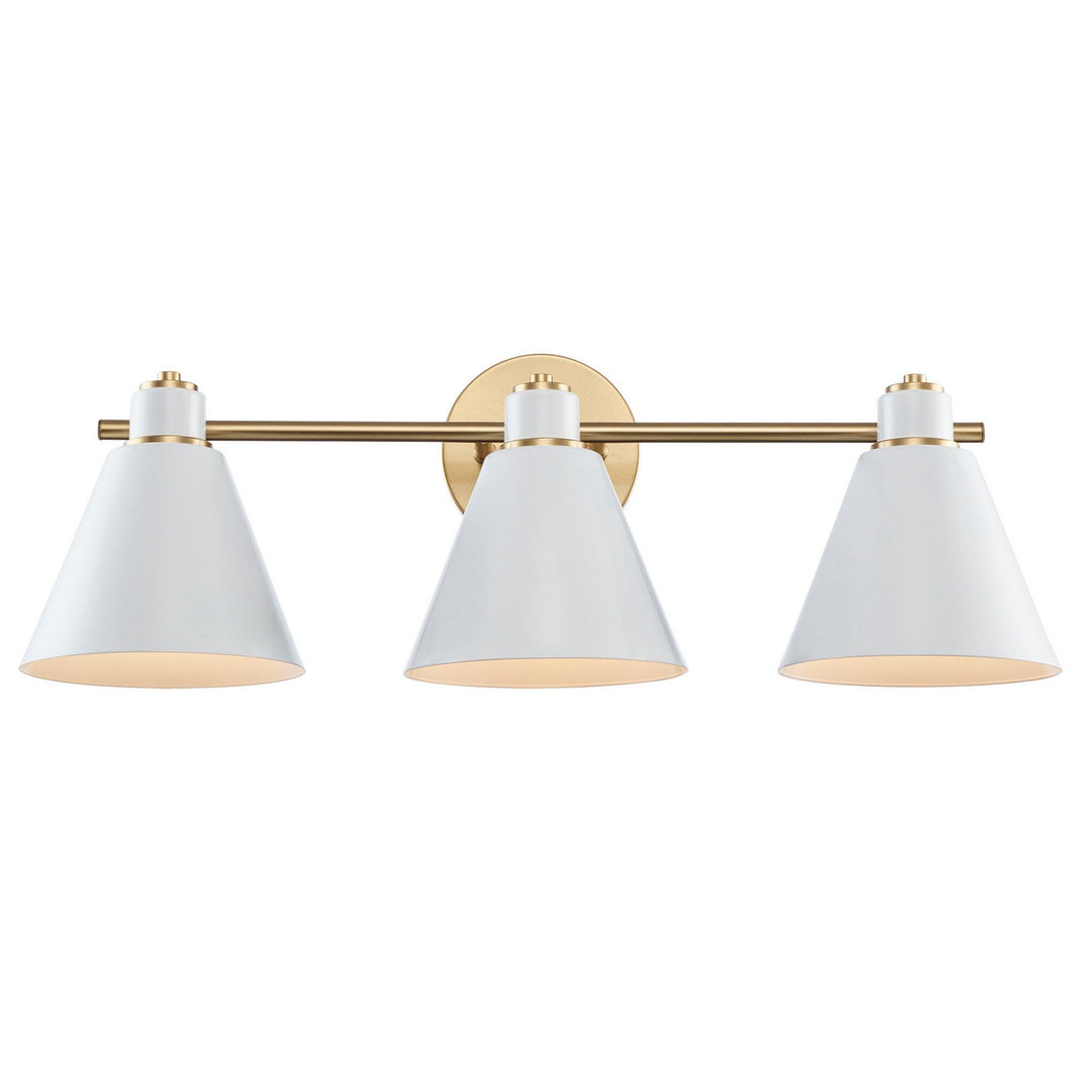 Three Light Vanity in Antique Gold / White - available from The Lighting Shoppe, trusted by Canadian homeowners