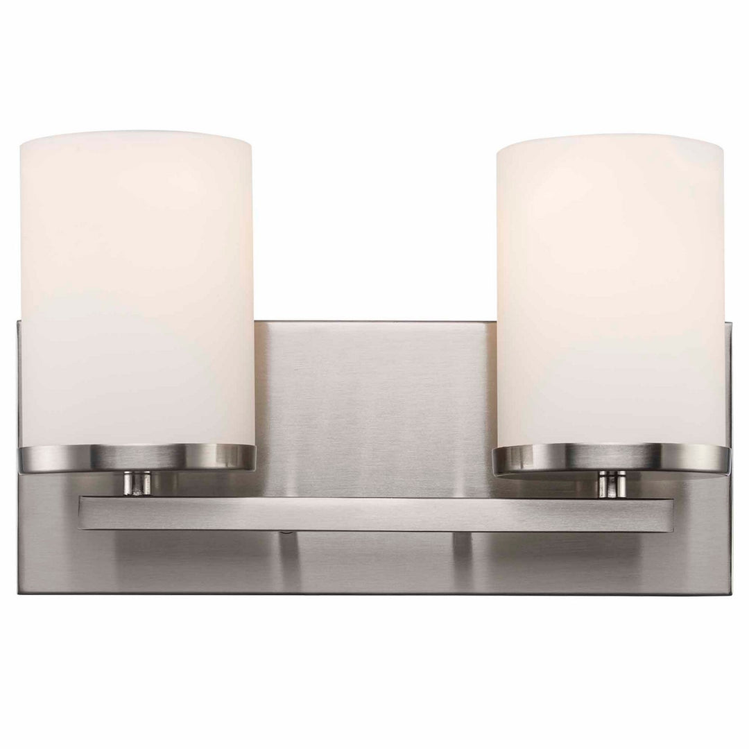 Nico Two Light Vanity in Brushed Nickel - available from The Lighting Shoppe, trusted by Canadian homeowners
