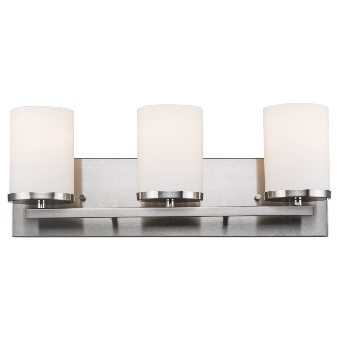 Nico Three Light Vanity in Brushed Nickel - available from The Lighting Shoppe, trusted by Canadian homeowners