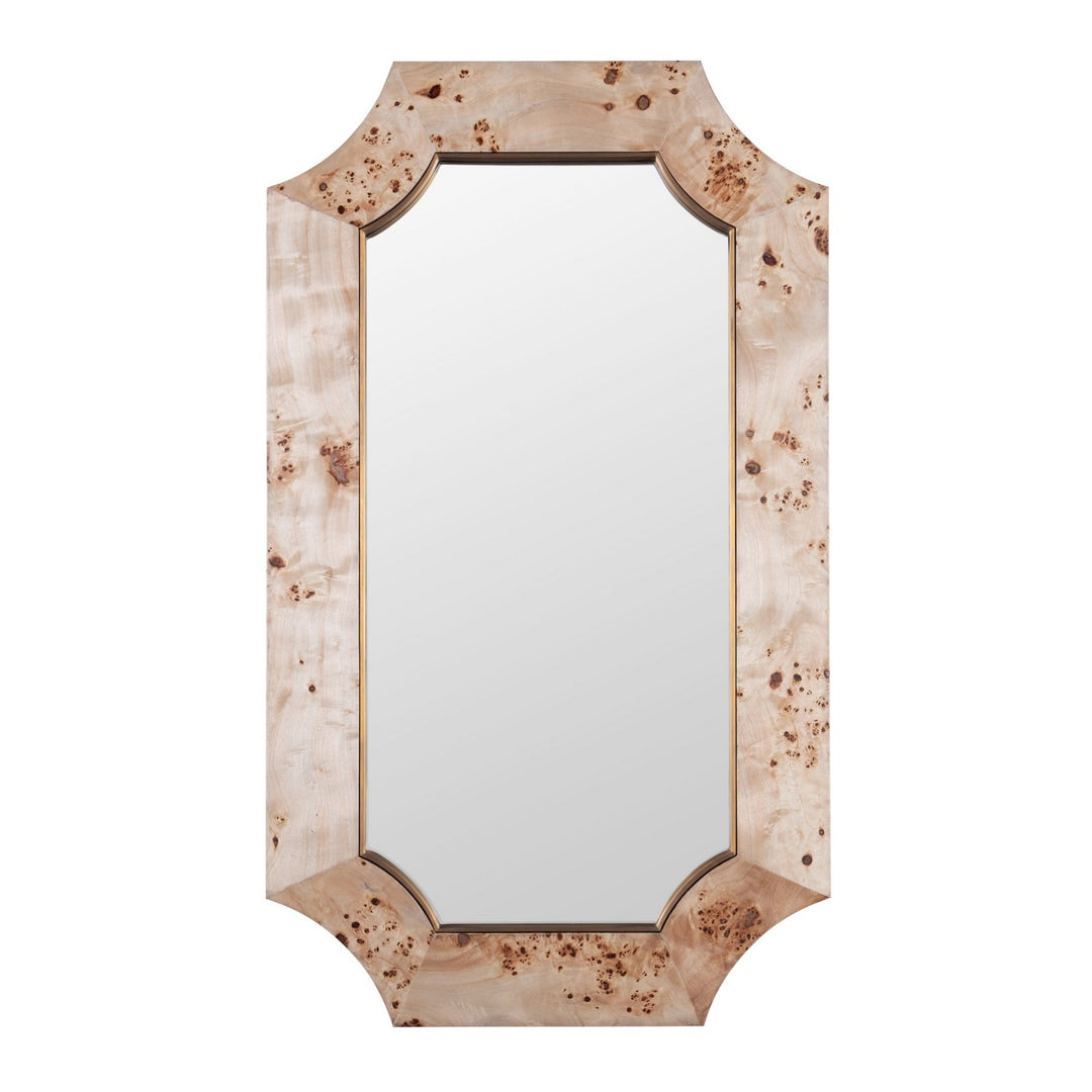 Farra Wall Mirror in Poplar Burl/Weathered Brass - available from The Lighting Shoppe, trusted by Canadian homeowners