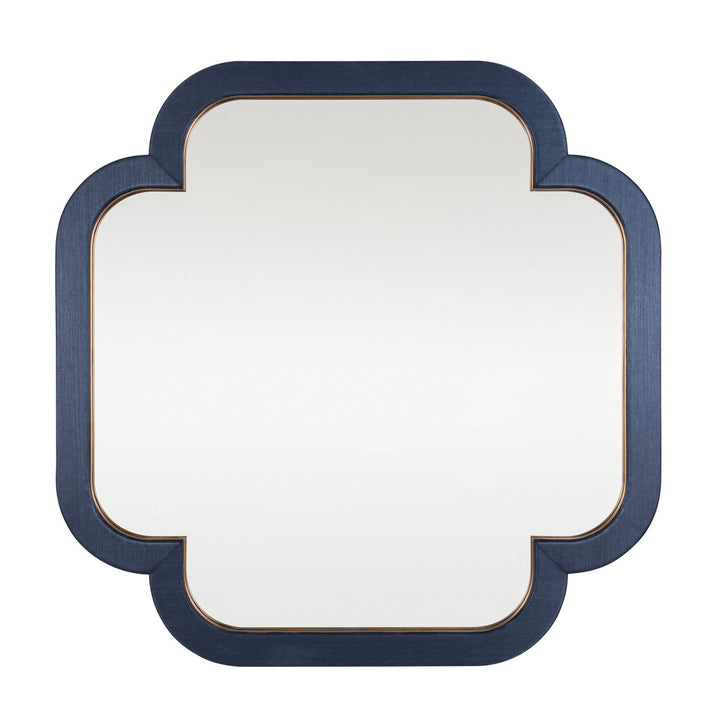 Swiss Wall Mirror in Dark Blue Grasscloth/Weathered Brass - available from The Lighting Shoppe, trusted by Canadian homeowners