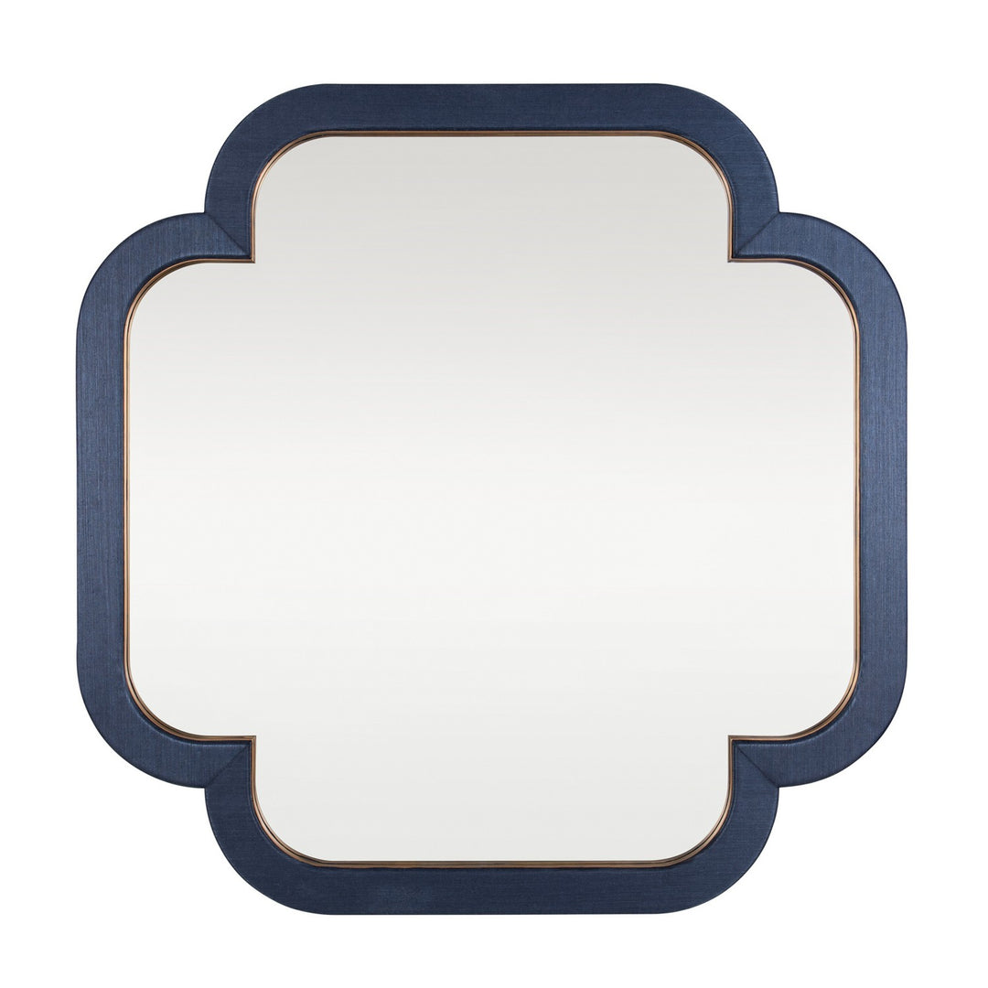 Swiss Wall Mirror in Dark Blue Grasscloth/Weathered Brass - available from The Lighting Shoppe, trusted by Canadian homeowners